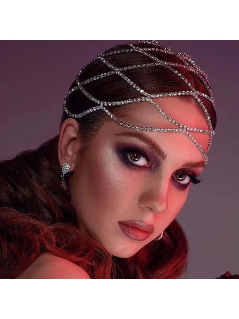 QUEEN!! Rhinestone Mesh GLAM Headpiece - Picture 4 of 5